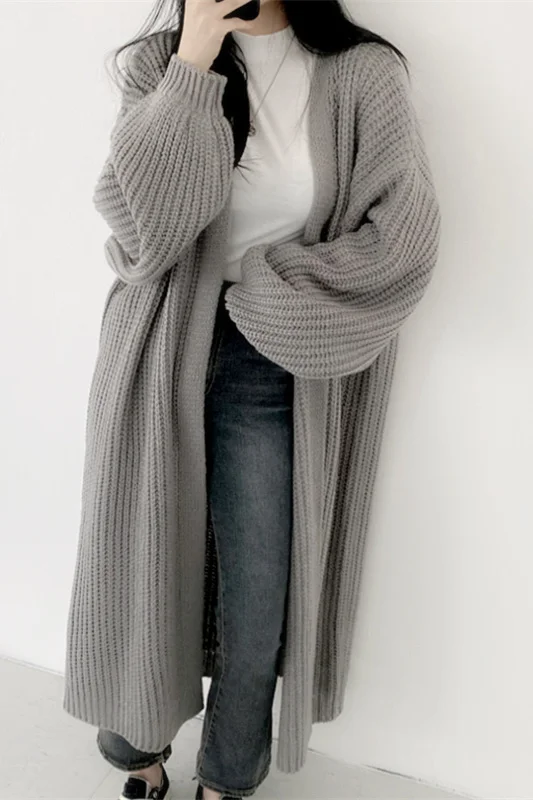 Длинный вязаный кардиган женский свободный свитер пальто Женский однотонный