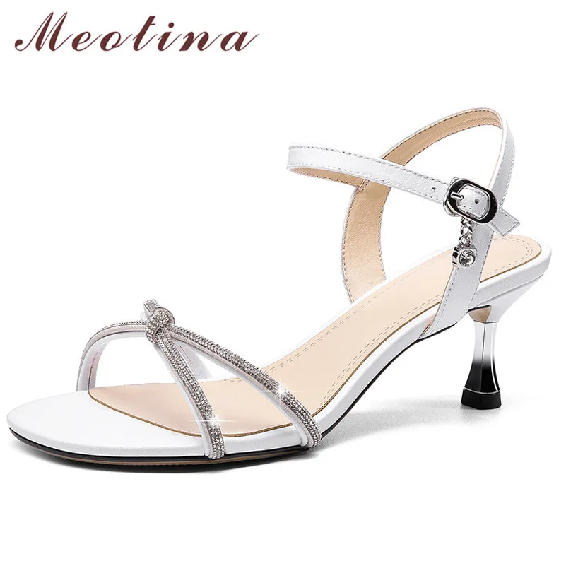 

Женские босоножки Meotina стразы из натуральной кожи на высоком каблуке, туфли на шпильке с пряжкой, цвет черный/белый