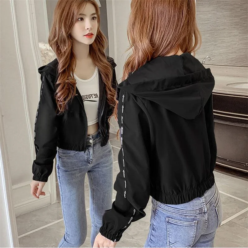 

2021 new jacket for women spring female coats Korean leisure sports outwear all-match jacket women thin zipper short hooded tops