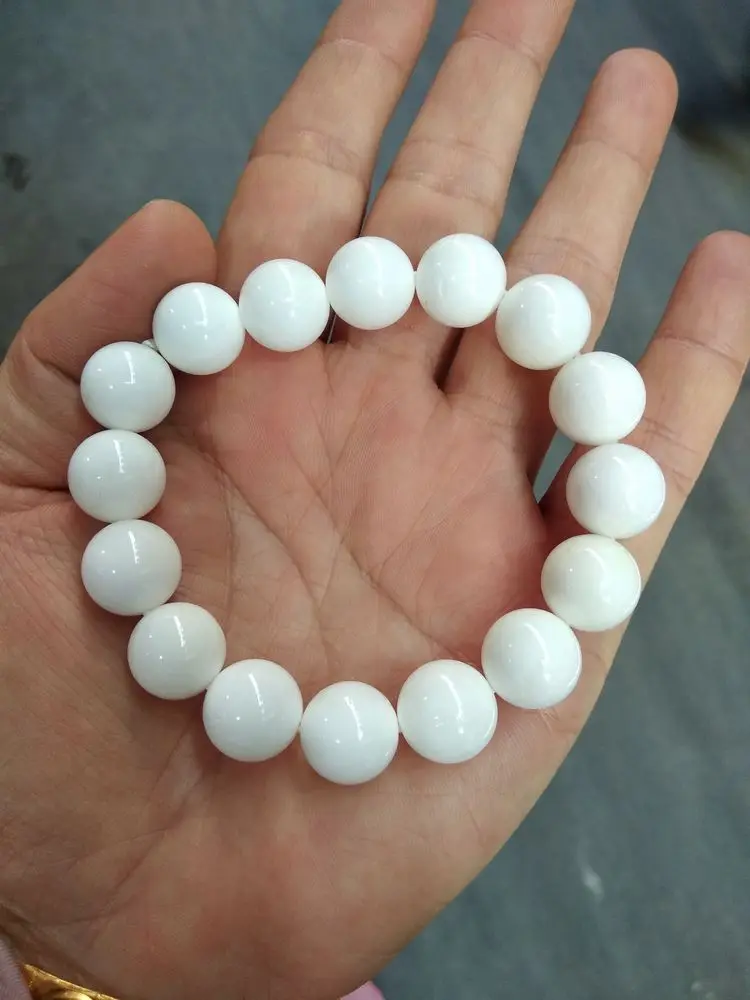 

8mm Nature White Sea giant Clam Bangle tridacna Mala Bead Bracelet Amulet Rosary Churinga