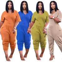 plus size s 5xl jumpsuit women overalls one piece outfits v neck short sleeves summer casual streetwear wholesale dropshipping
