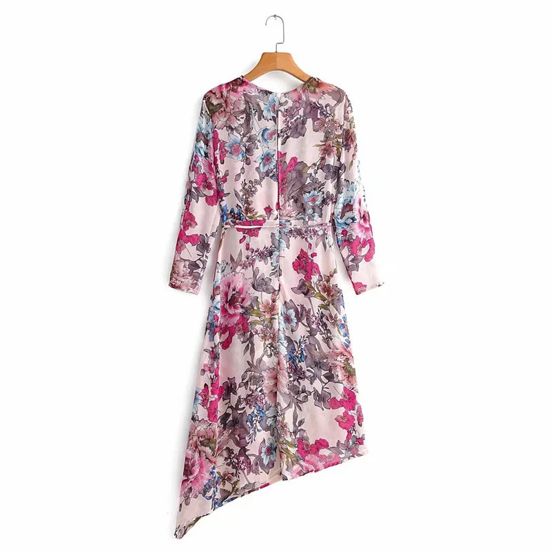 ROHOPO Круглый длинный рукав градиентное платье миди плиссированное спереди с