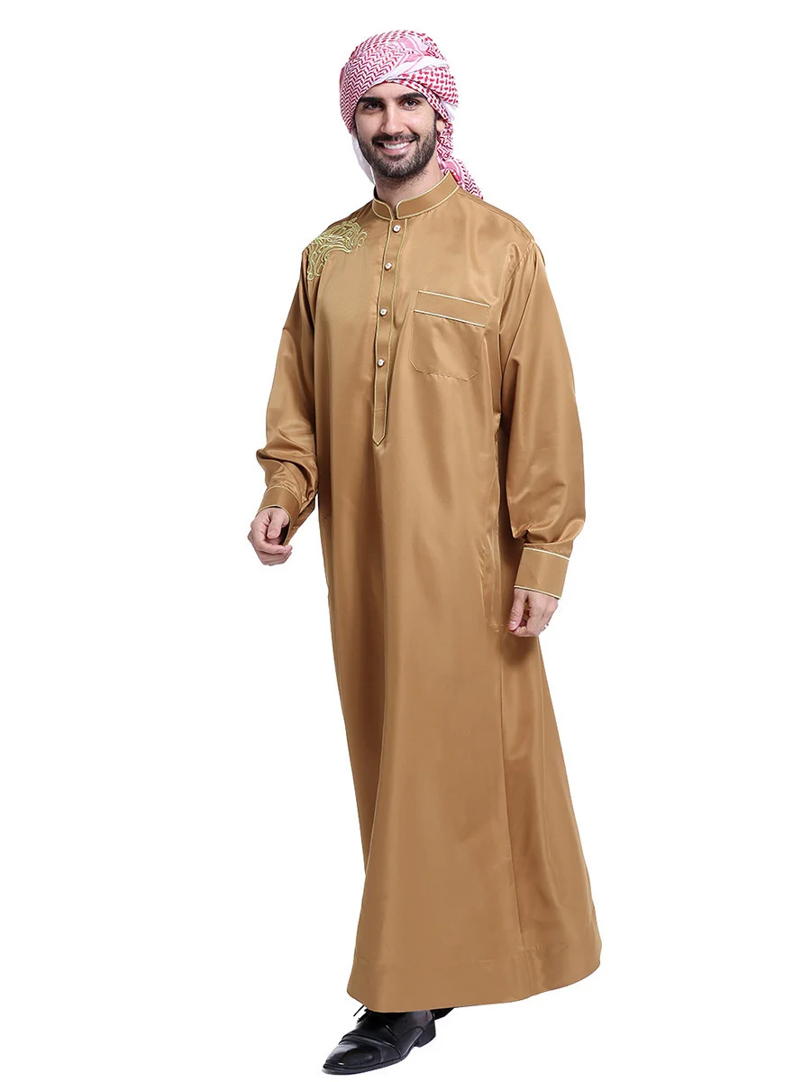 Новый мусульманский марокканский с длинным рукавом, мусульманский мужской однотонный халат с вышивкой, Арабский кафтан, Саудовский стиль, ... от AliExpress WW