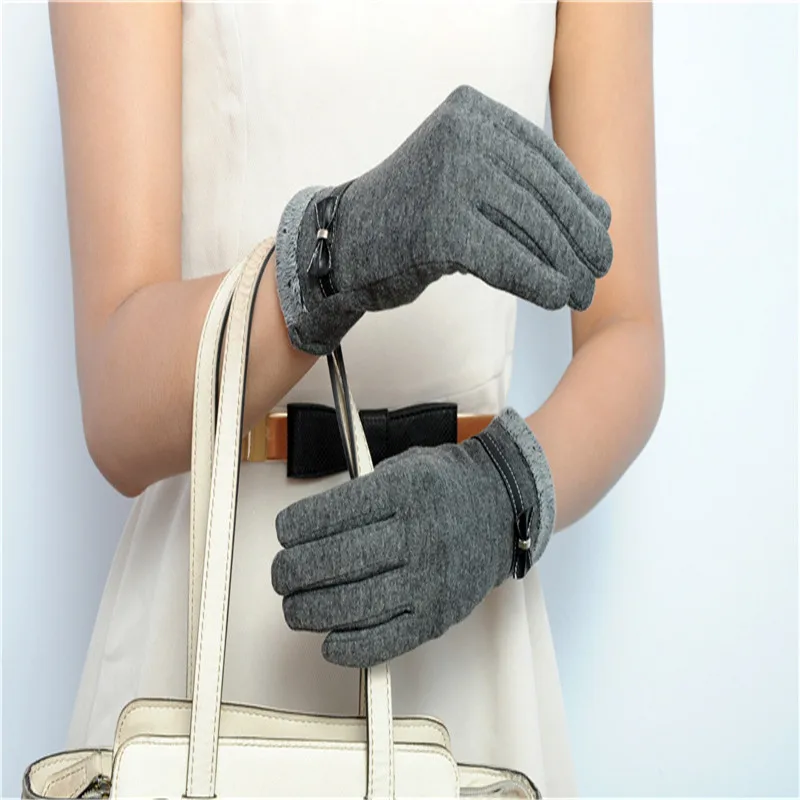 

Winter Warm Bow Soft Wrist Gloves Mittens Elegant Womens Gloves Screen Cashmere Full Finger Guantes Mujer Handschoenen Ladies