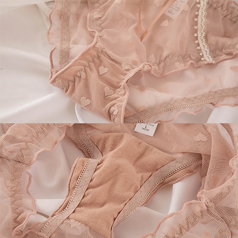 

Sexy Cute Panties Hollow Lace Women's Underpants Bow Ruffles Seamless Thong Sweet Transparent Underwear Mid-waist Breif
