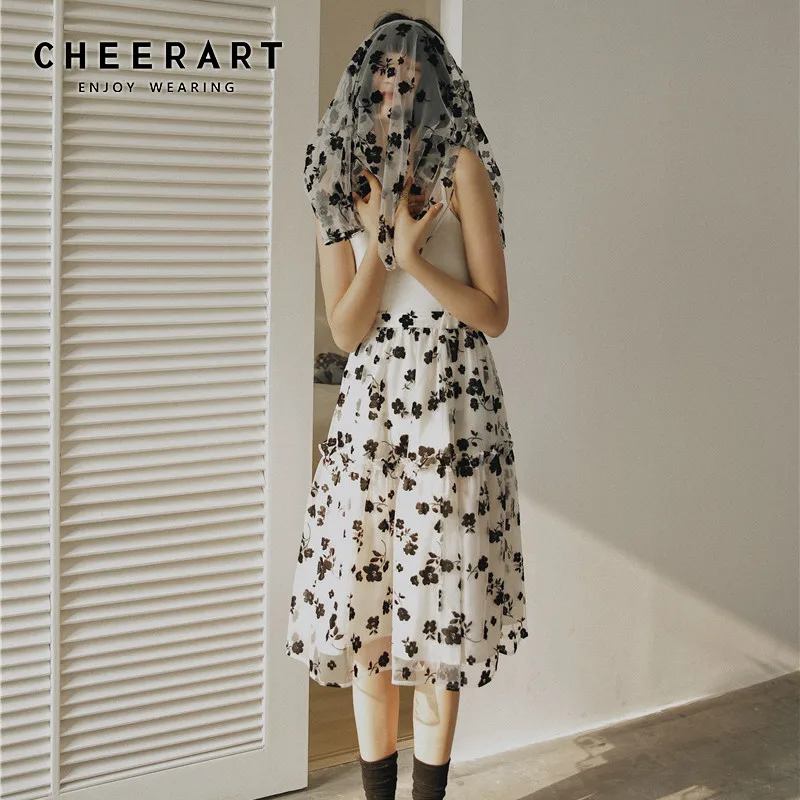 Прозрачная блузка с рукавами-фонариками CHEERART черный прозрачный топ цветочным