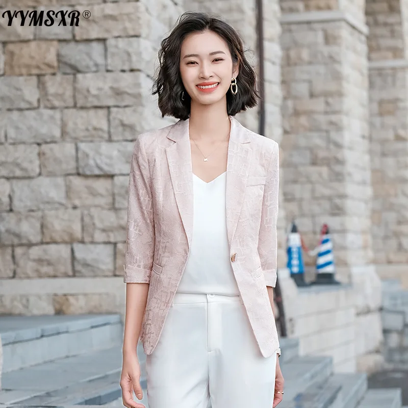 

High Quality Lace Small Suit Jacket Women Spring and Summer 2021 New Elegant Pink Casual Suit Jacket Thin Slim Blazer