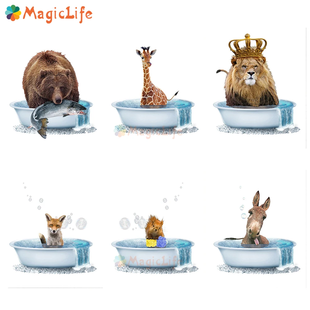 

Bathtub Cute Animal Bathroom Wall Pictures For Living Room Bath Washroom Nordic Poster Wall Art Canvas Painting Decor Unframed