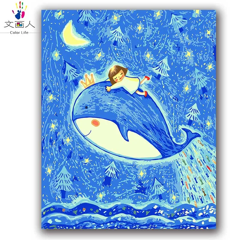 Мультфильм Аниме Синий КИТ diy картины живопись Раскраска по номерам милая