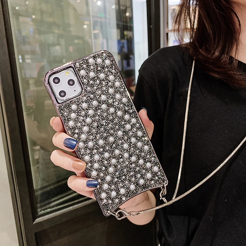 Женский Блестящий жемчужный чехол для iPhone 11 Pro Max SE 2020 10X7 8 Plus Наплечная Сумка через
