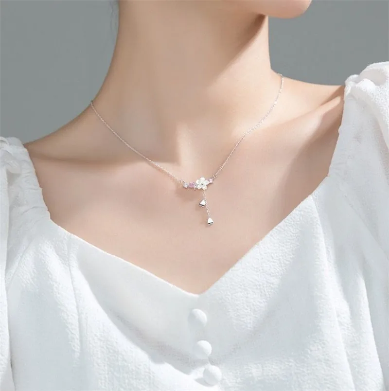 

Korean Style Women Niche Shell Flower Heart Chokers Girl Curb Chain Sexy Clavicle Necklace 925 Silver Cute Trandy Short Necklace