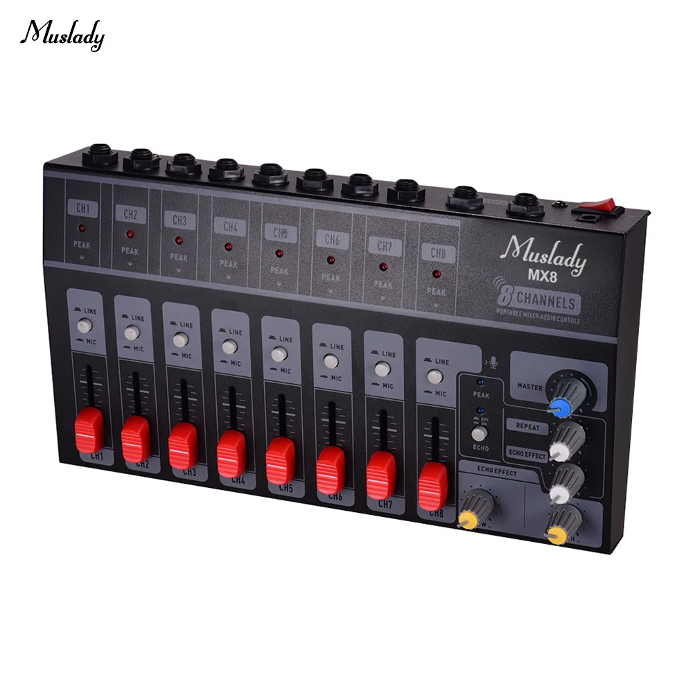 Muslady MX8 Портативный 8 Каналы стерео аудио dj микшер низкая Шум с эхо эффект|Детали и