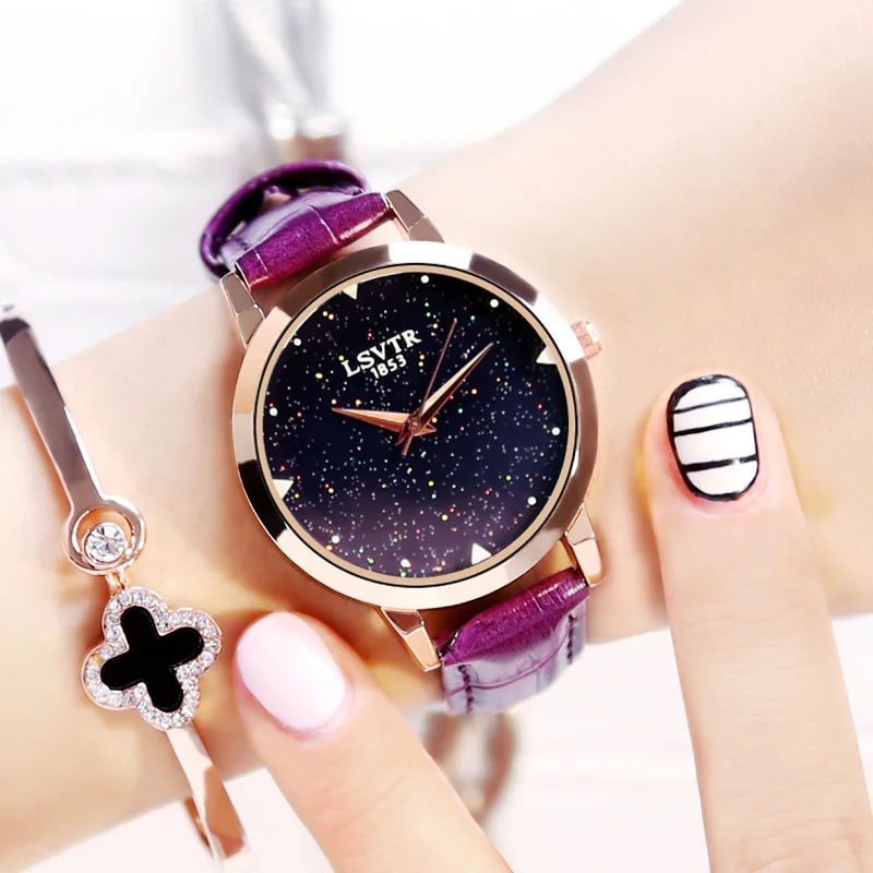 Роскошные женские часы звездного неба элегантные блестящие Кварцевые с