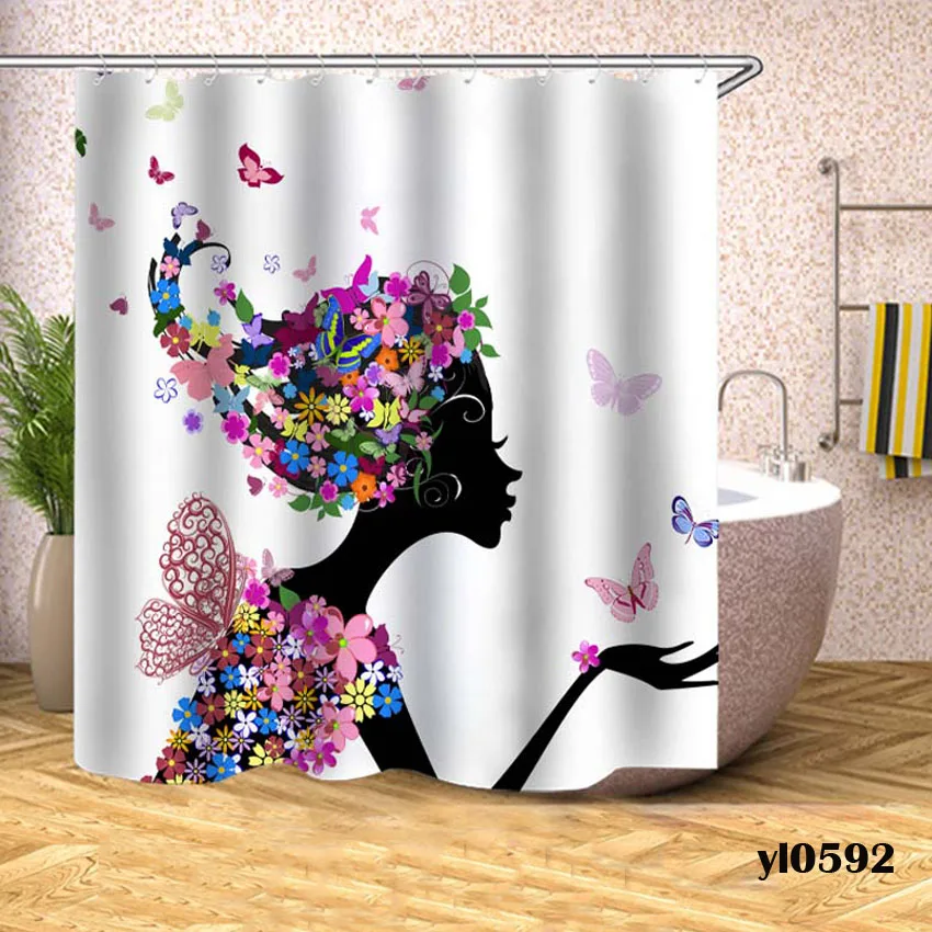 Pattern 2 Цветочная фея занавеска для душа мультяшная девочка Водонепроницаемая занавеска для ванной s для ванной ванны крышка для купания большой широкий 12 шт. крючки - Цвет: Pattern 2