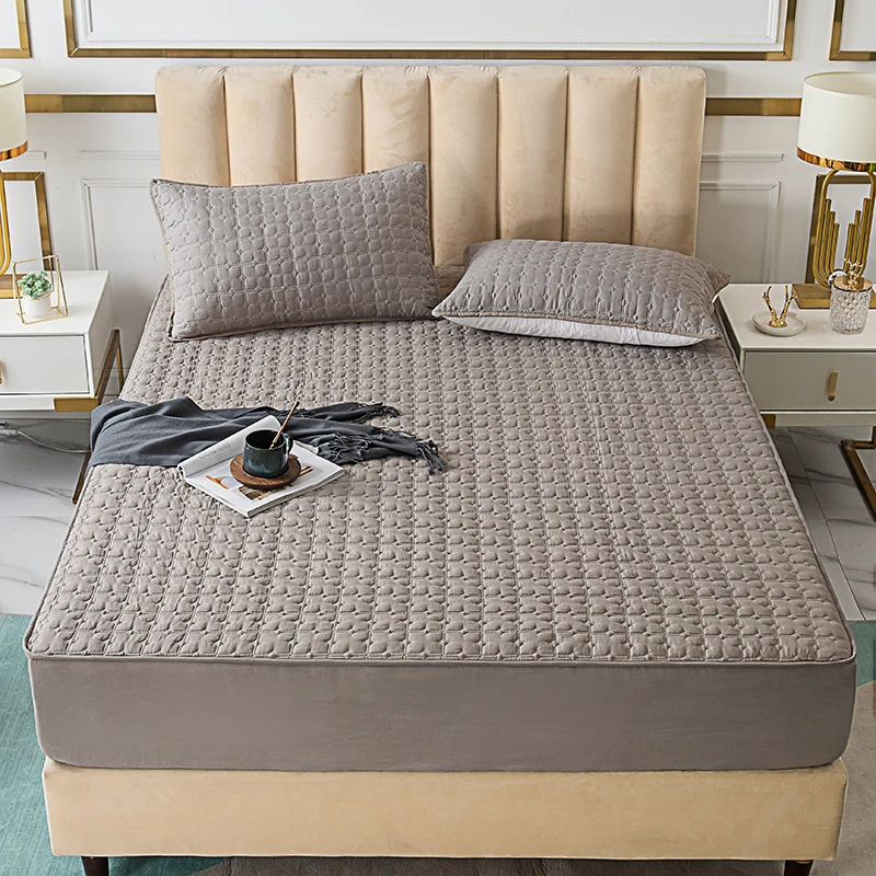 

Solid Color Mattress Pad Soft Thickened 2 Seater Bedspread Cover Washable Sheet Luxury Skin Friendly and Breathable Bed Cover
