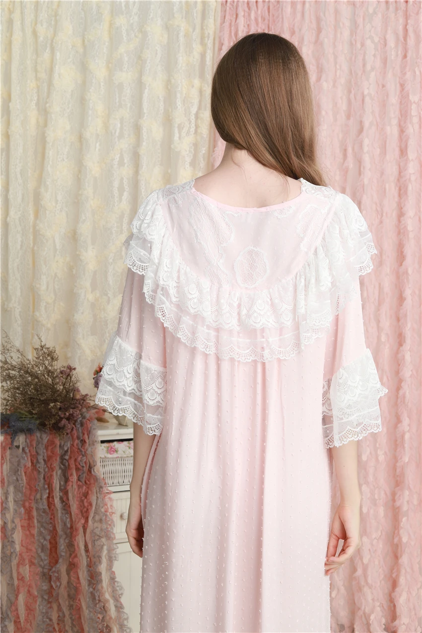 

Long Nightgown Cotton lace Sleepwear Woman Sweet Nightdress Long Dress Summer