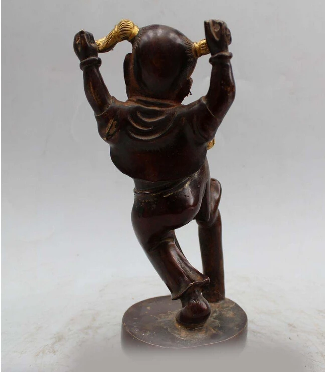 803++++++8&quotChina Chinese Folk Art Bronze Gild Lucky Boy perform Drums and gongs Statue | Дом и сад