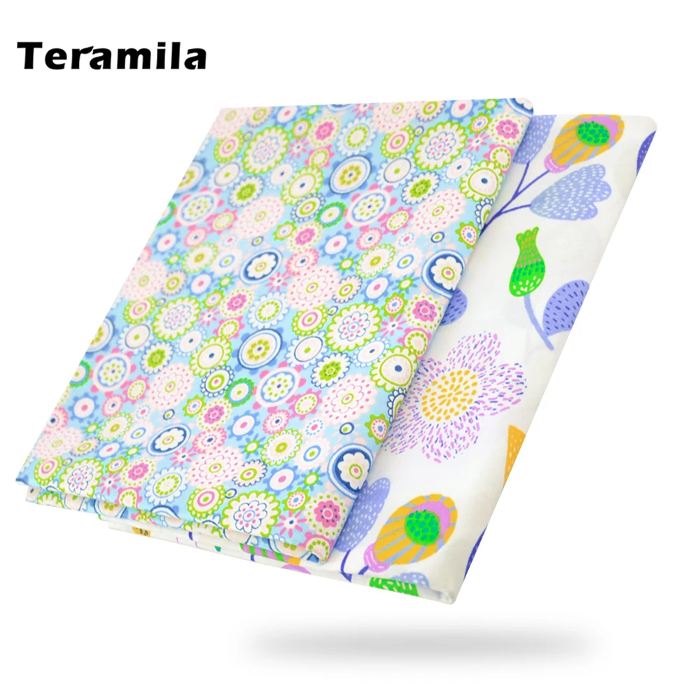 Blue Flower Cotton Fabric Quilting Patchwork Scrapbooking Home Textile Decoration Bedding Clothing Doll Sewing Cloth Teramila|sewing cloth|flower