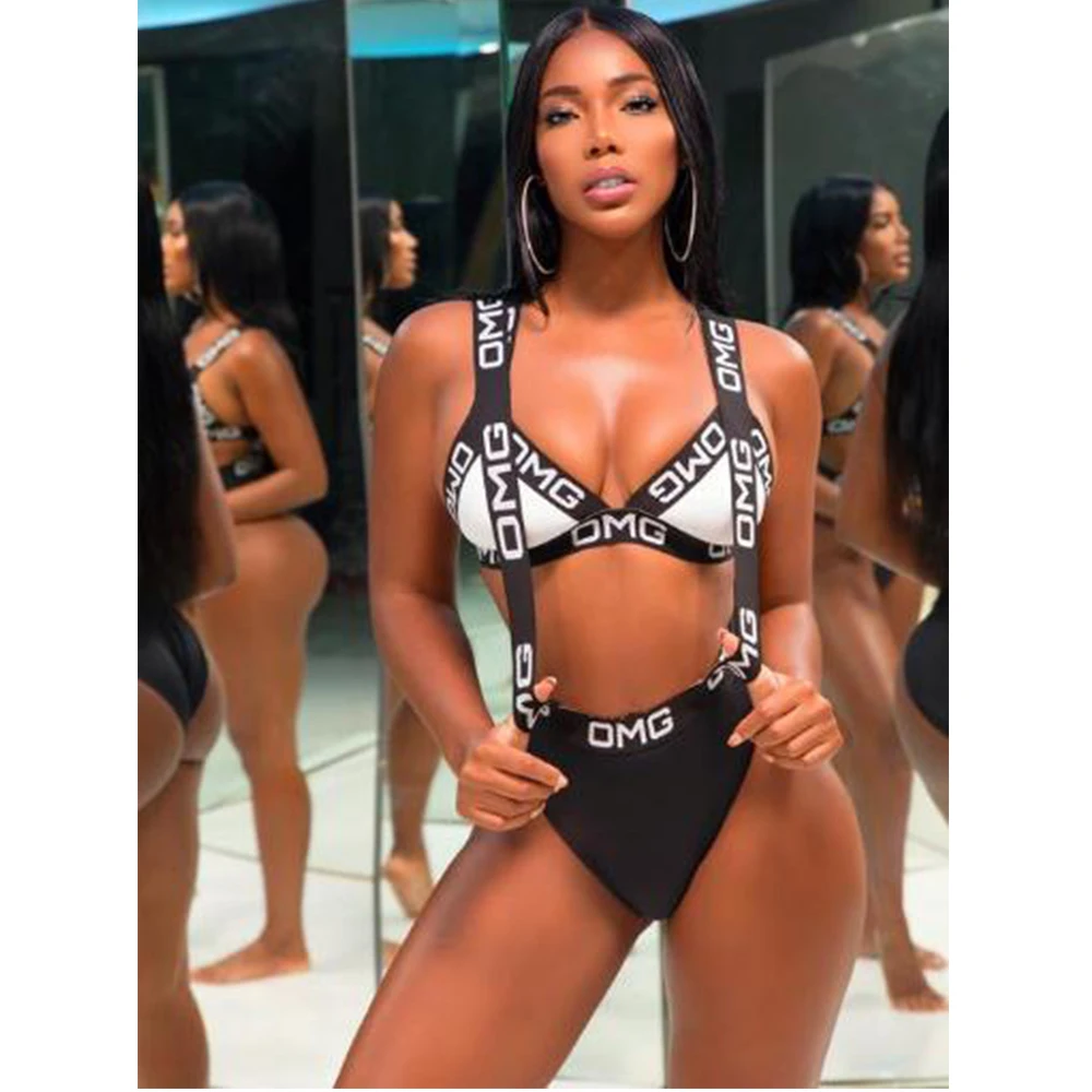 Женский комплект бикини ESSV Бразильское с буквенным принтом OMG бандажный