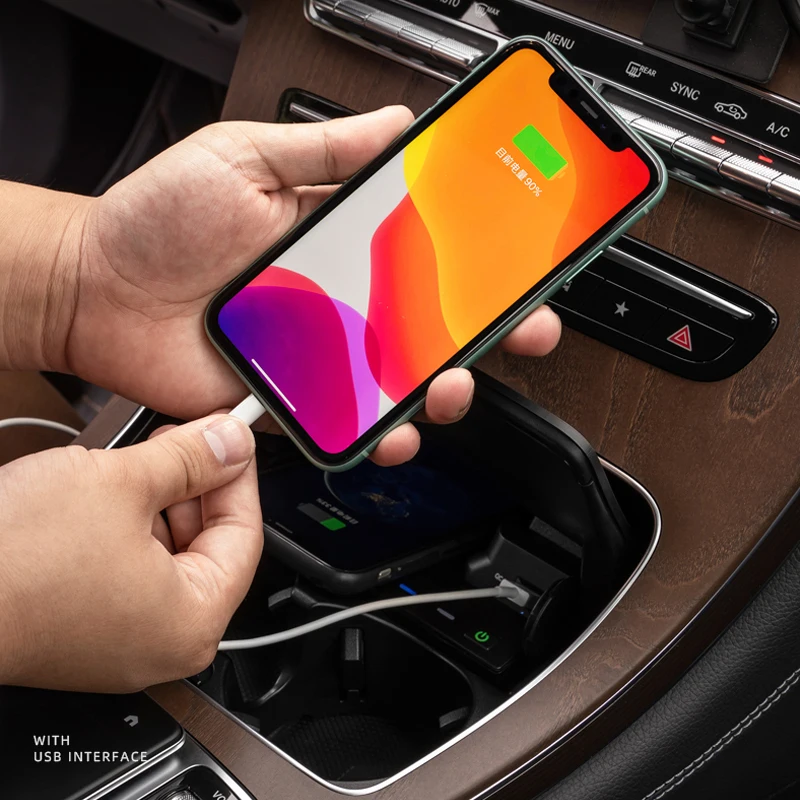 15w wireless charger for mercedes benz w205 glc63 x253 amg c43 c63 amg c class accessories mobile qi phone 18w usb charging case free global shipping