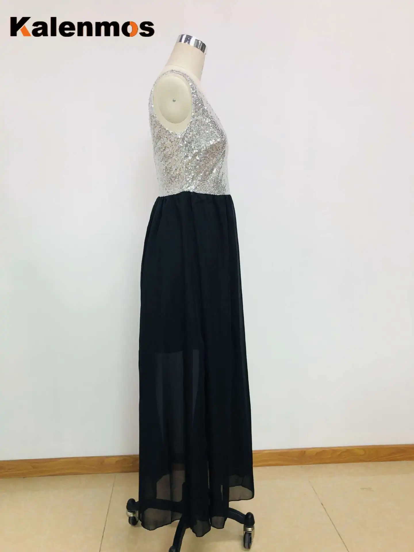 Платье женское длинное без рукавов пикантный однотонный топ с блестками и