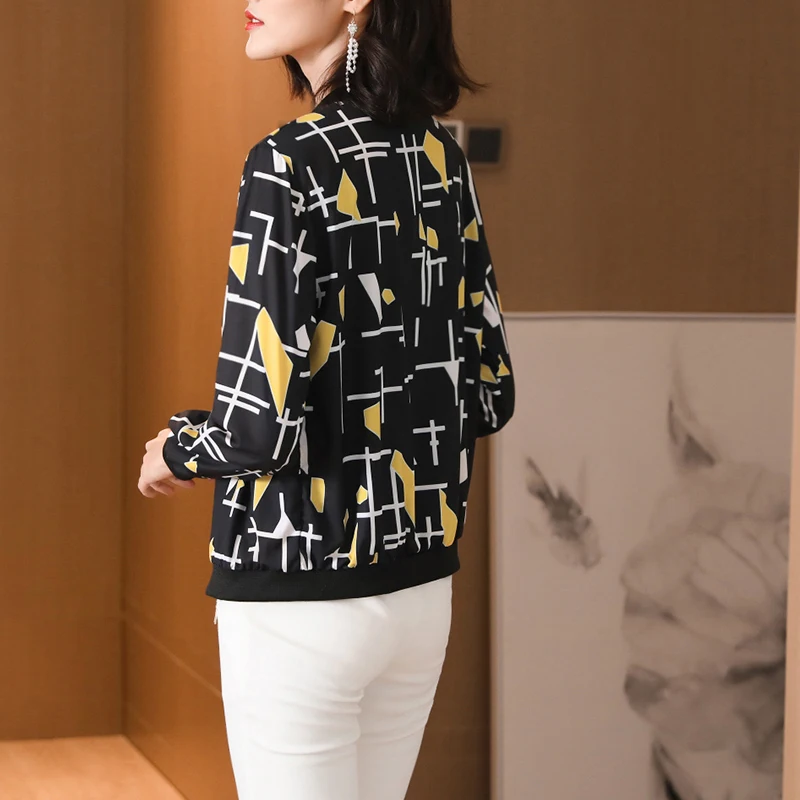 Куртка-бомбер женская с принтом тонкая базовая длинным рукавом Повседневная