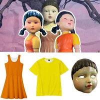 squid game costume robot doll cosplay wood girl dress adult fashion short sleeve shirt carnival party halloween costume for kids