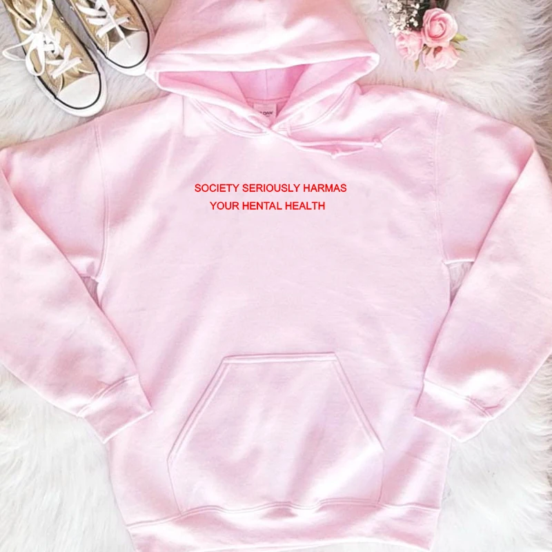 Розовый Толстовки с капюшоном для женщин, Повседневный пуловер Tumblr Harajuku, джемпер, Прямая поставка - Цвет: Розовый