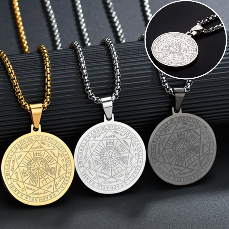 

Simple Retro 3 Styles Six-Pointed Star Angel Round Stainless Steel Tricolor Pendant Is An Unisex Fashion Accessory Gift Unisex
