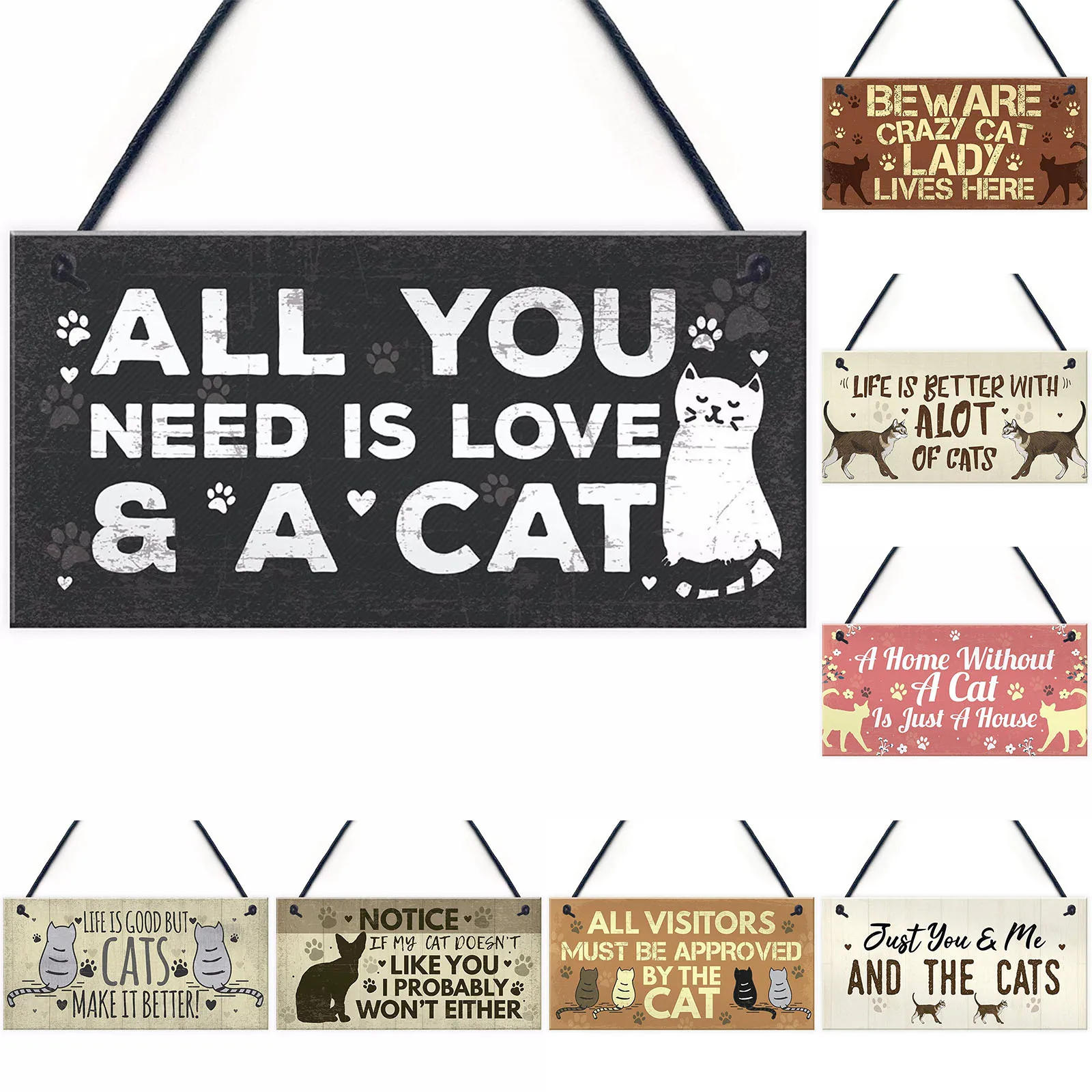 

Pet Cat Print Woond Signs Crafts DIY Hanging Pendant Ornament Home Window Wall Plaque Party Decoration Cat Birthday Gift 1Pc