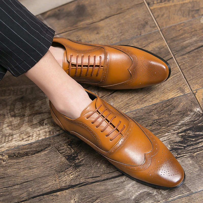 

Men Shoes High Quality Pu Leather lace up Fashion Stylish Design Dress Shoes Casual Formal Shoes Zapatos De Hombre big size 48
