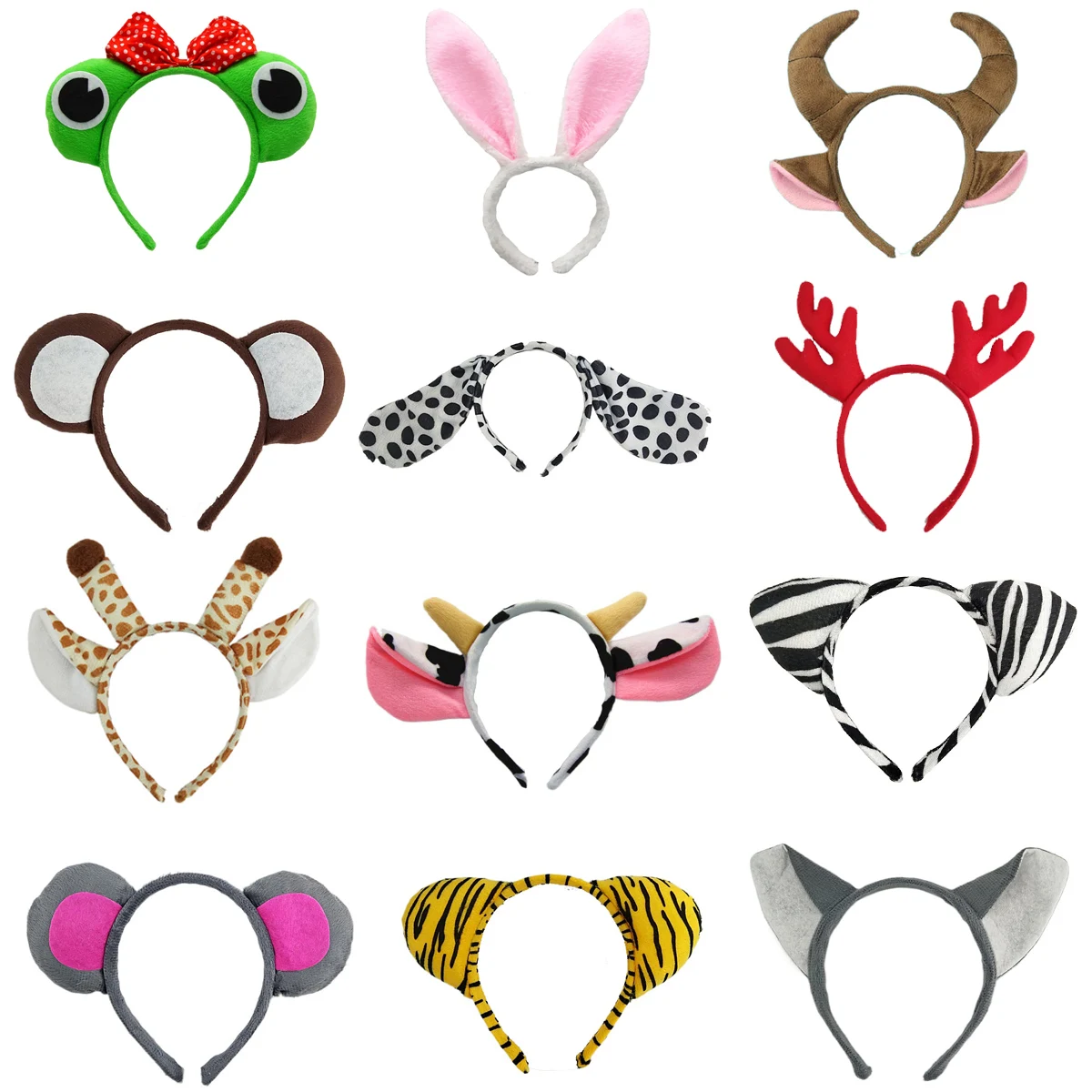 12 Pack Animal Headbands Zoo Cartoon Plush Ear Hairbands  Set    Birthday Theme Party  Cosplay Costume Christmas Halloween