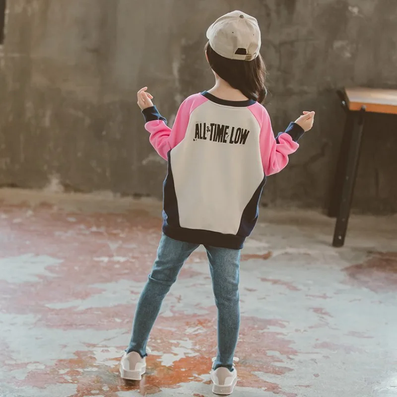 2019 осенний костюм с длинными рукавами для девочек хлопковый розовый свитер