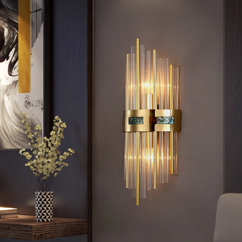 

Deyidn Modern Copper Wall Light Luxury Indoor LED Crystal Wall Lamp Bedside Sconce For Restaurant Living Room Restroom Loft New