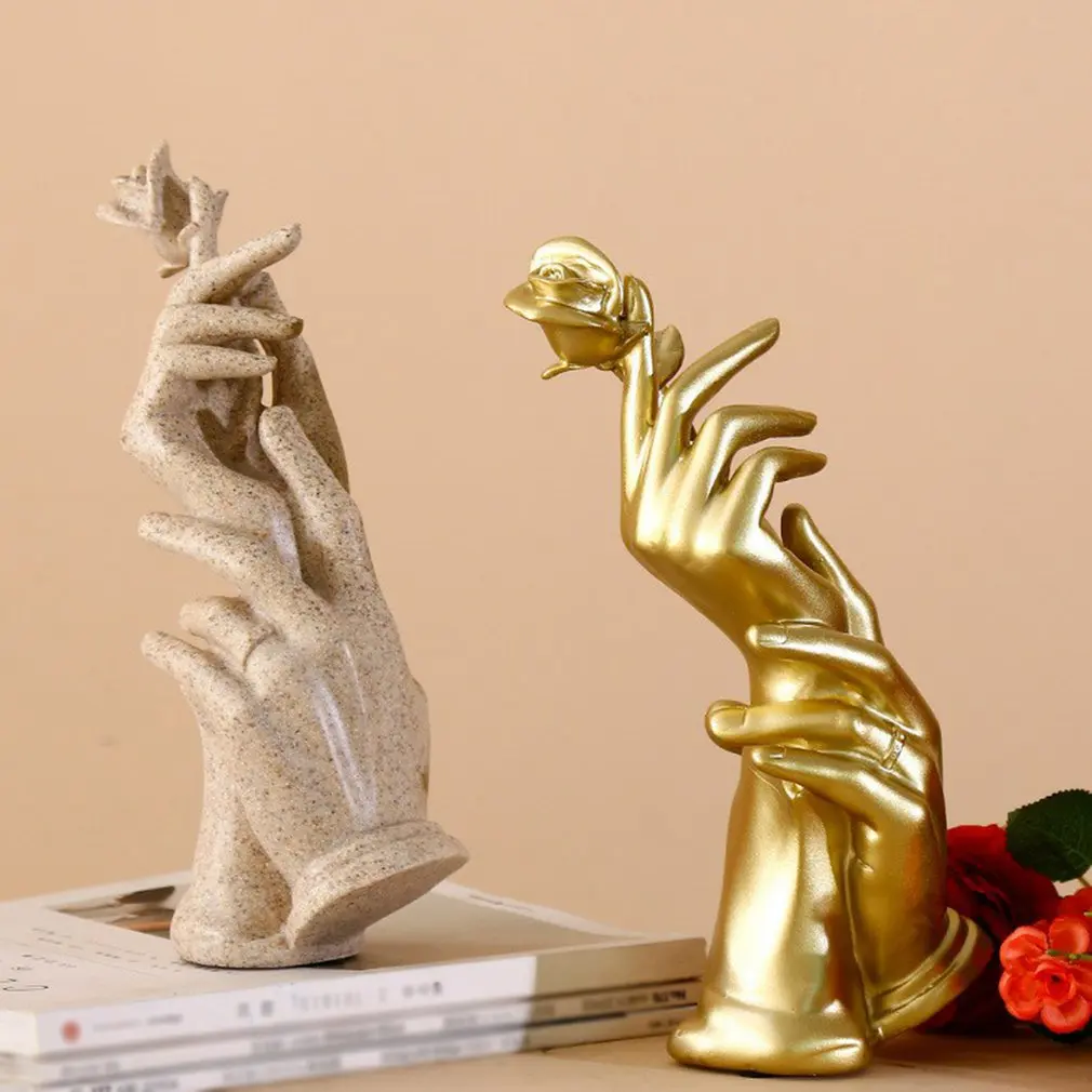 

Домашнее украшение, статуя из смолы, искусственная статуя для гостиной, кабинета, Современная Золотая ручная поделка розы, подарок
