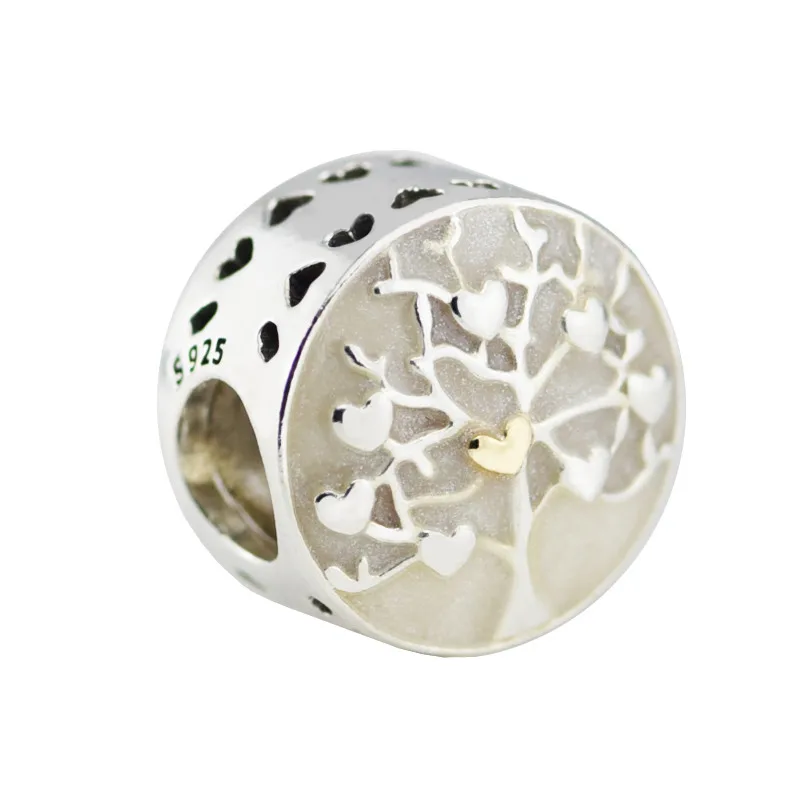 

Silver Enamel Family Tree Hearts Golden Shine Beads for Silver 925 Original Charms Bracelets Women DIY Beads for Jewelry Making