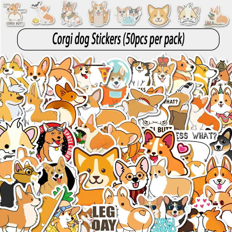50pcs Cartoon corgi dog stickers DIY Graffiti Waterproof Decal Laptop Motorcycle Luggage Snowboard Car Sticker | Игрушки и хобби