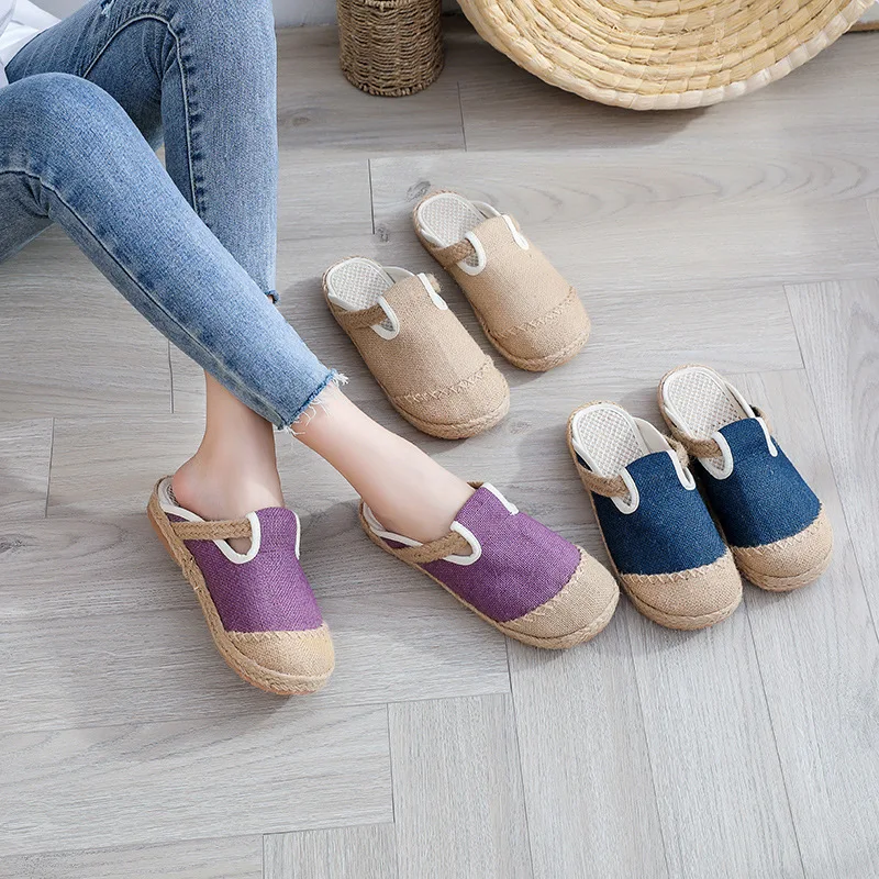 Spring Autumn Women Shoes Flax Slippers Flat Breathable Casual Ladies Linen Slippers Retro National Style Female Slippers