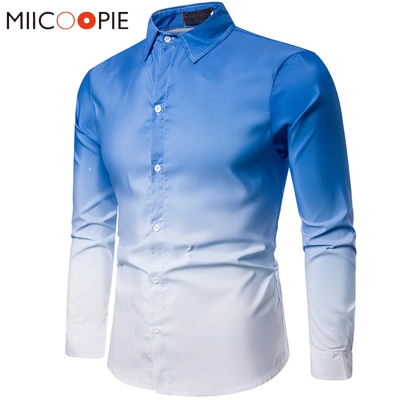 Рубашка мужская с градиентом роскошная брендовая Повседневная Деловая