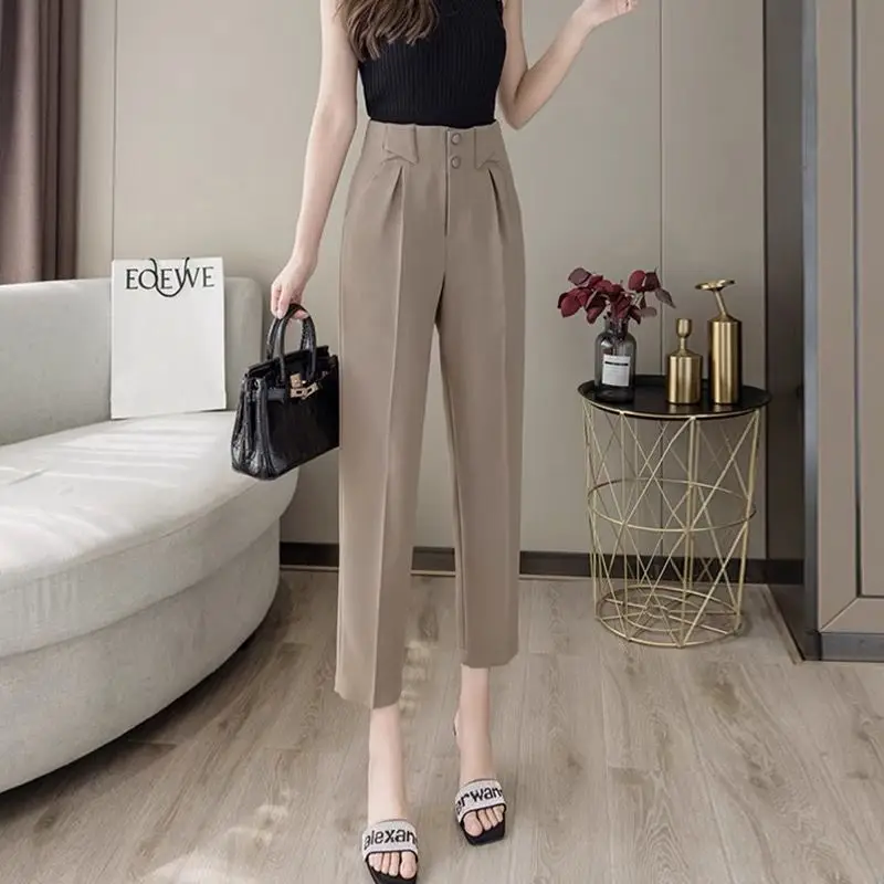 

2021 Spring Autumn Women's New Solid Straight Pants Female Office Lady Loose Pants Ladies High Waist Casual Suit Trousers S60