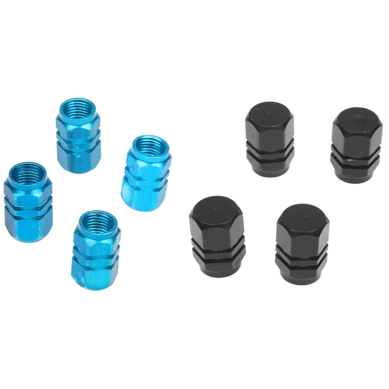 

8 Pcs Tire Wheel Rims Stem Air Valve Caps Tyre Cover Car Truck Bike, 4 Pcs Blue & 4 Pcs Black