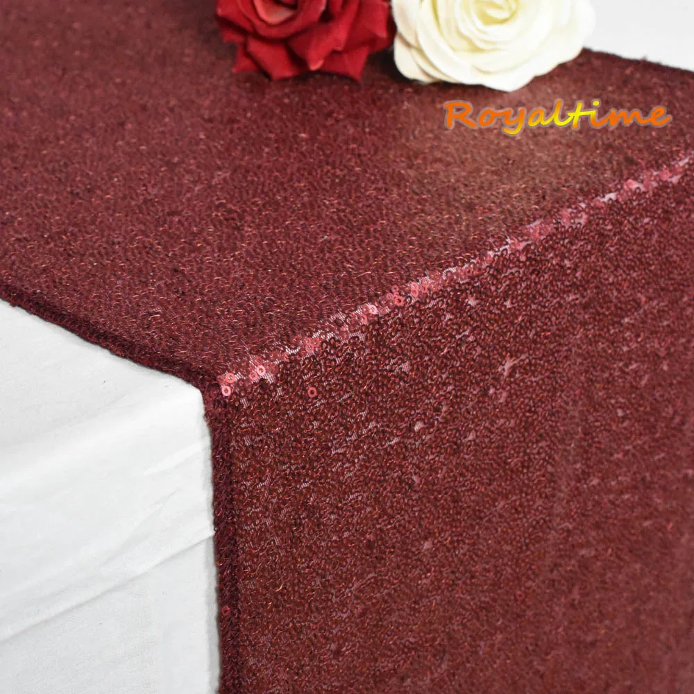 Matte Burgundy 30x180cm Christmas Green/Fuchsia/Burgundy/Rose Gold Sequin table runner for Party table cloth Weddings Decoration Table Runners - Цвет: Matte Burgundy