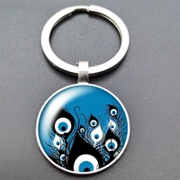blue one eyed religious photo keychain car keychain horror keychain