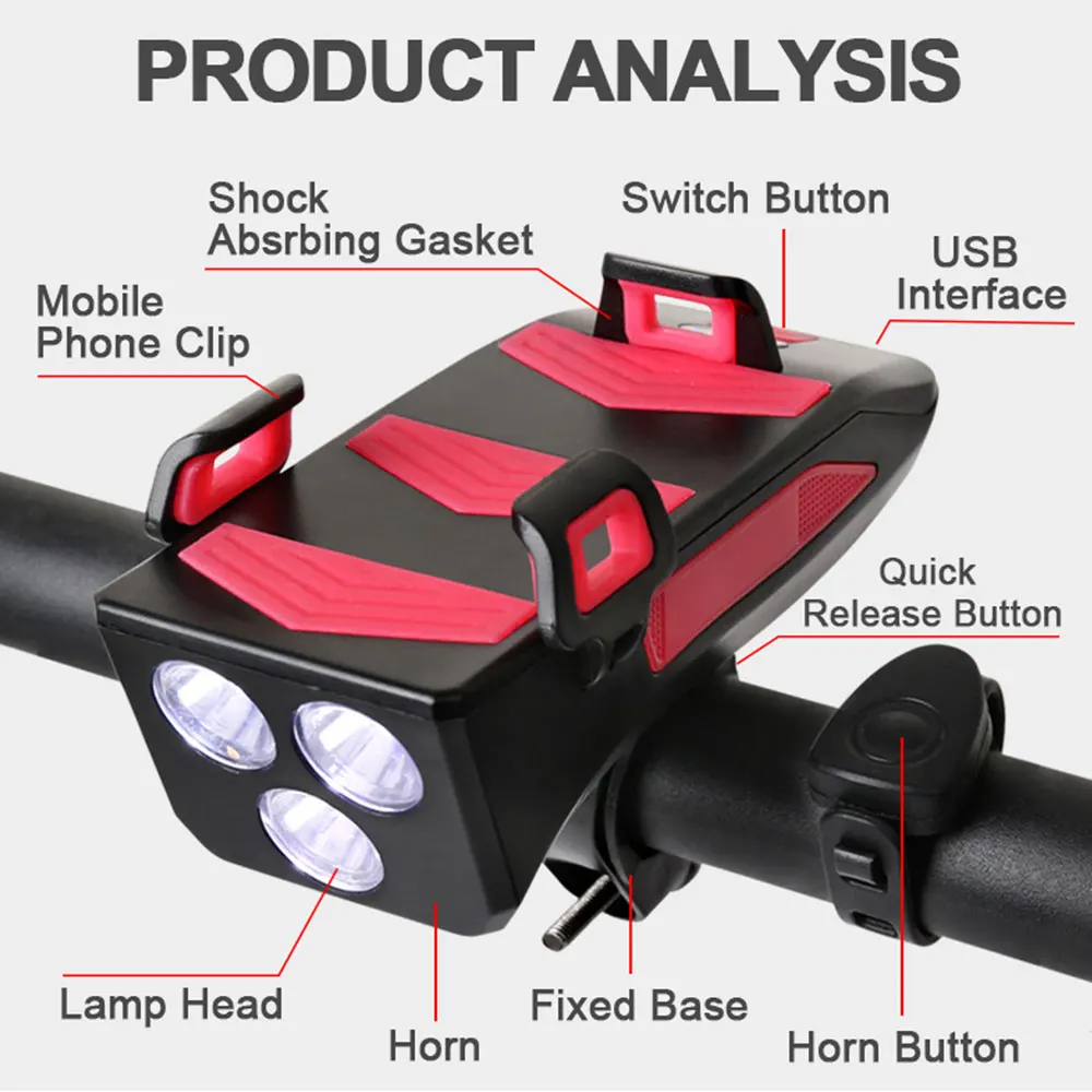 800lumen multifunction front led bike light usb rechargeable led bicycle light front lantern phone holder for bike accessories free global shipping