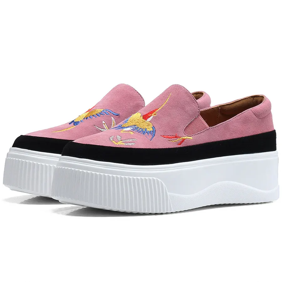 

Women Genuine Leather Wedges High Heel Vulcanized Shoes Female Round Toe Fashion Sneakers Chunky Platform Loafers Casual Shoes