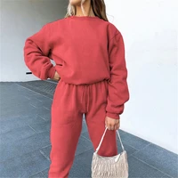 2021 autumnwinter womens fashion loose casual tracksuit female solid color pullover thick top lady blouse pants two piece set