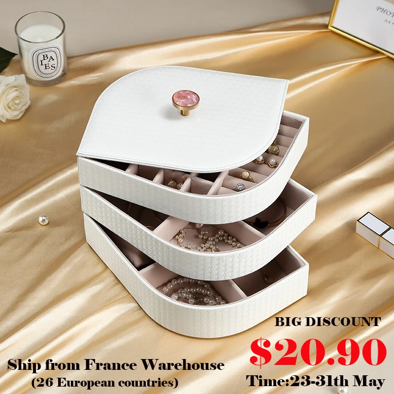 2022 Luxury Large New PU Leather 3Layers Jewelry Organizer Tray  Jewelry Storage Case Earring Ring Necklace Jewellery Box Casket