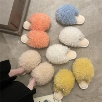winter home cotton hairy slippers memory foam warm flat shoes plush indoor outdoor faux fur slides womens fluffy furry slippers