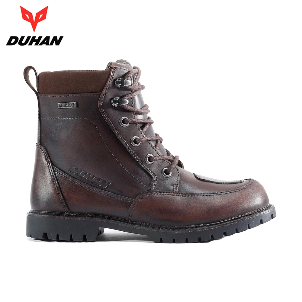 Мужские мотоциклетные ботинки DUHAN Черные Водонепроницаемые кожаные для