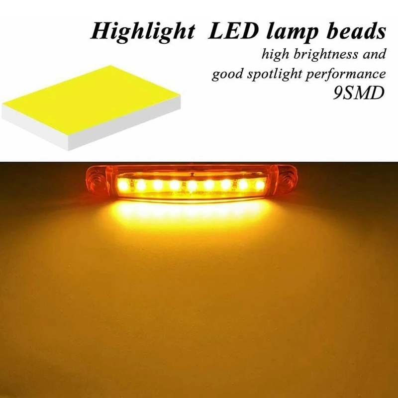 

20Pcs Durable Amber 9-LED Truck Trailer Lorry Sealed Side Marker Clearance Light Low Led Trailer Light Rear Side Lamp